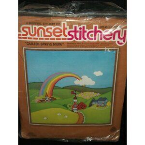 Vintage Sunset Stitchery Quilted Spring Scene Crewel Embroidery 2862 Rainbow